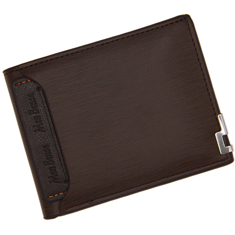 Brown leather wallet with a visible brand logo on a white background