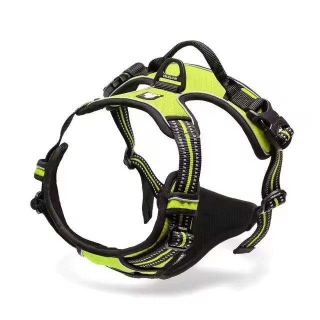 Neon green Truelove no-pull dog harness with reflective strips and padded chest plate
