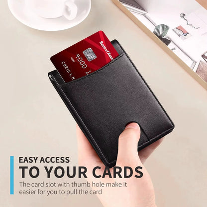 Slim wallet featuring a quick-access front card slot.